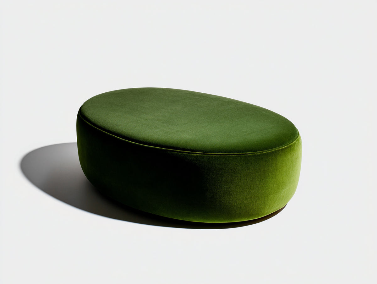 Tabouret rembourré en velours 90×55×42 cm - vert olive - forme ovale avec assise douce pour chambre à coucher