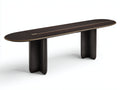 Console en bois foncé 180×40×78 cm - noir et marron - plateau ovale finition bois avec base sculpturale pour chambre à coucher