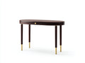Console en bois brun 130×42×80 cm - plateau arrondi finition naturelle - mobilier d'appoint moderne avec pieds métal doré pour chambre à coucher
