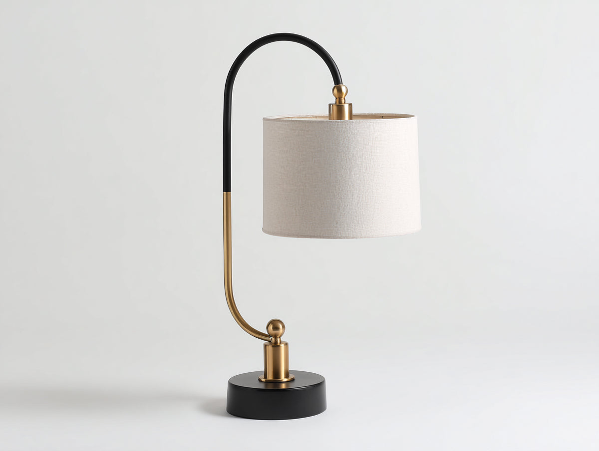 Lampe De Bureau métal 38×22×58 cm - noir blanc et doré avec abat-jour cylindrique - style contemporain pour chambre à coucher