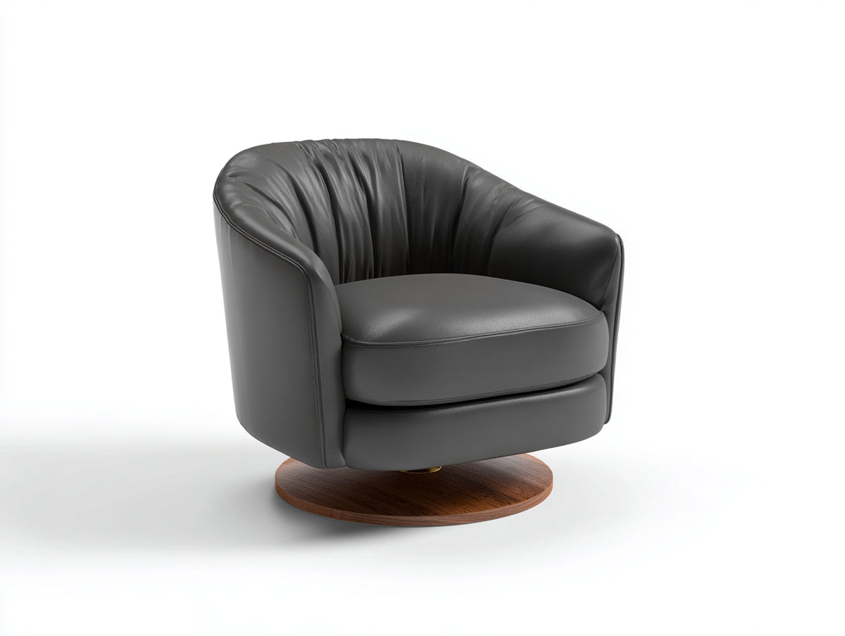Fauteuil pivotant en cuir synthétique 85×82×78 cm - gris anthracite - dossier enveloppant et base ronde pour salon
