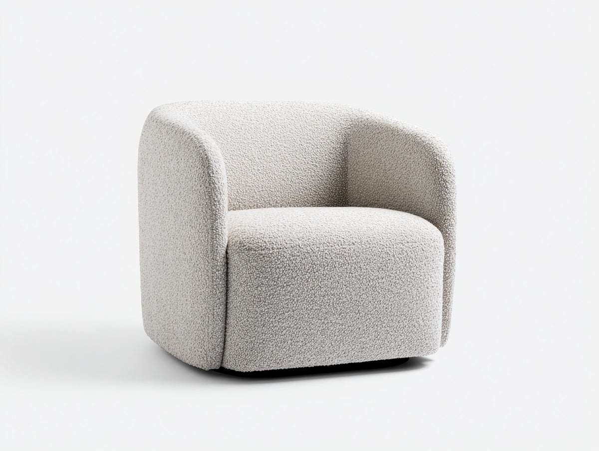 Fauteuil arrondi en tissu bouclé 86×84×76 cm - blanc ivoire - assise enveloppante style contemporain pour salon