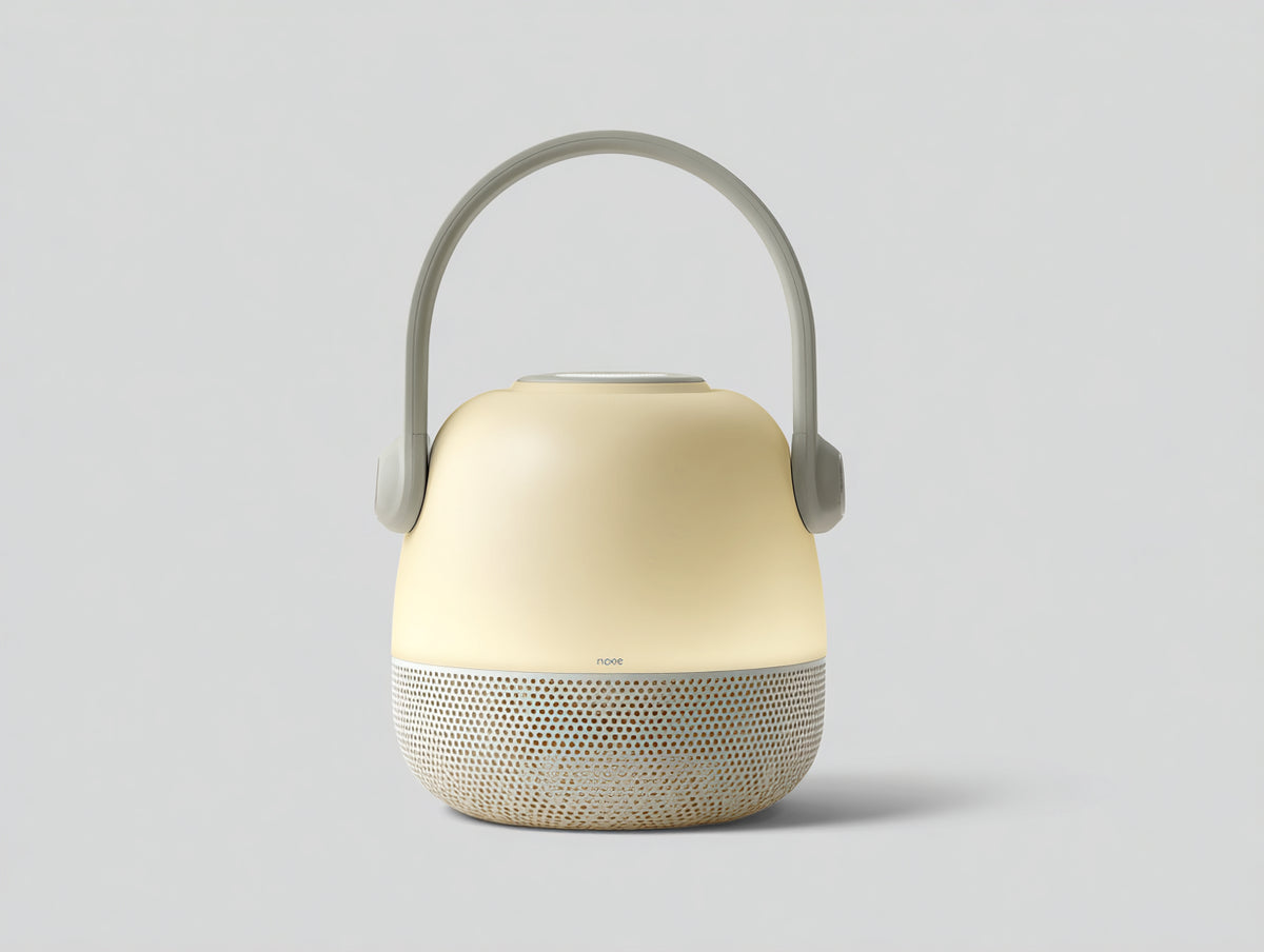 Lampe de bureau LED 22×22×30 cm - crème et gris - diffuseur bombé avec haut-parleur pour chambre à coucher