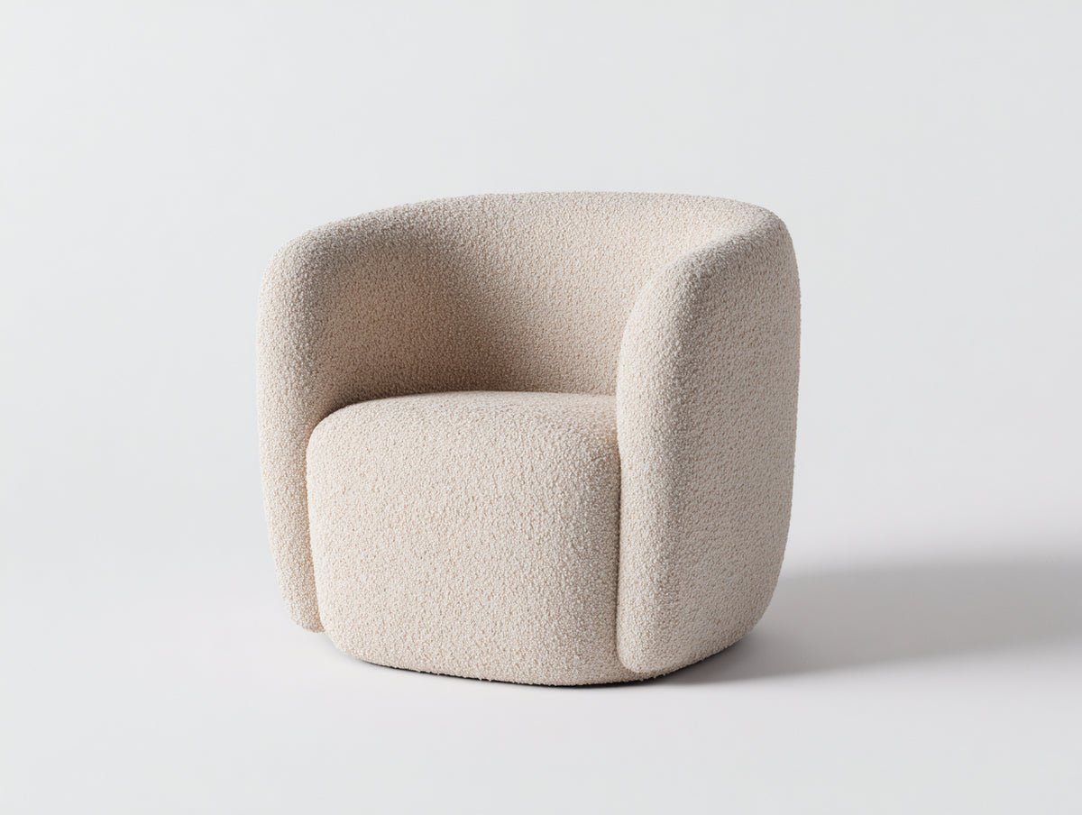 Fauteuil compact en tissu bouclé 76×74×78 cm - crème - accoudoirs hauts pour salon