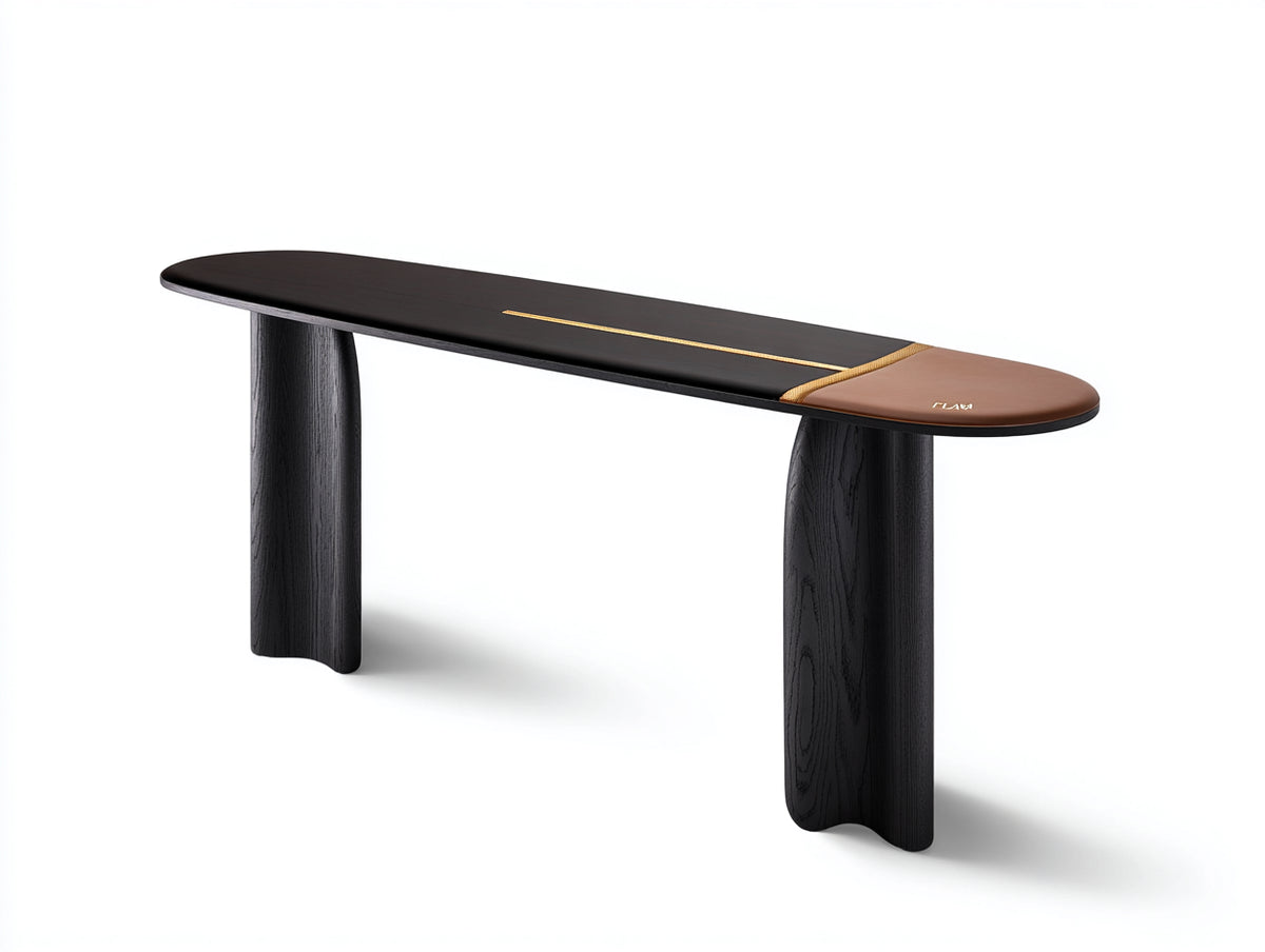 Console design en bois noir 175×42×76 cm - noir - plateau arrondi et structure verticale moderne pour chambre à coucher