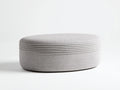 Tabouret ovale tissu 130×65×38 cm - beige clair - assise capitonnée et lignes horizontales pour chambre à coucher