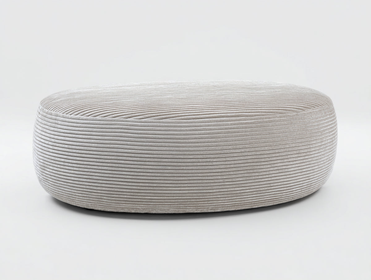 Tabouret ovale rembourré 120×60×32 cm - blanc cassé - design bas avec texture en relief pour chambre à coucher