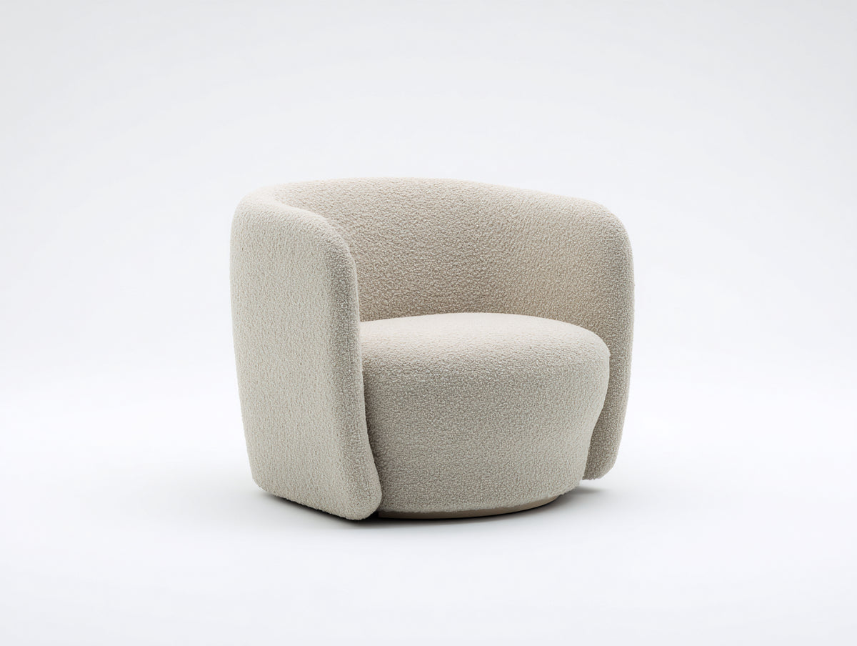 Fauteuil club en tissu bouclé 82×80×75 cm - écru - dossier arrondi confortable design moderne pour salon