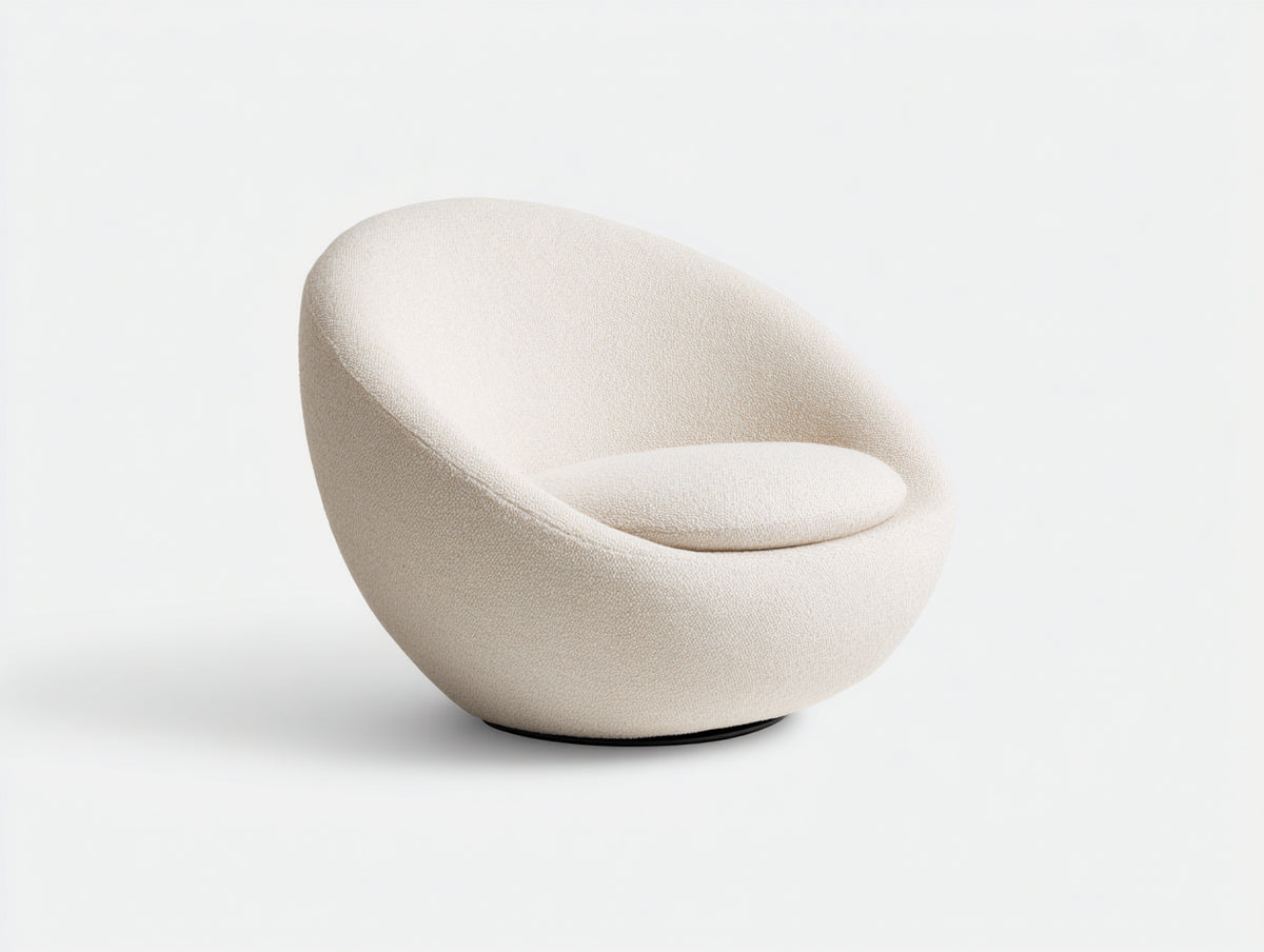 Fauteuil pivotant en tissu bouclé 84×82×78 cm - blanc cassé - assise ronde confortable style contemporain pour salon