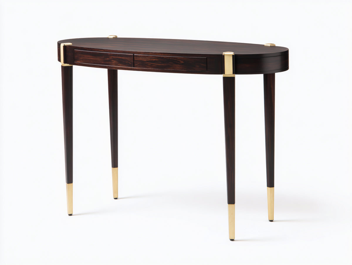 Console contemporaine en bois 175×40×76 cm - marron foncé noir avec plateau arrondi et pieds fins pour chambre à coucher