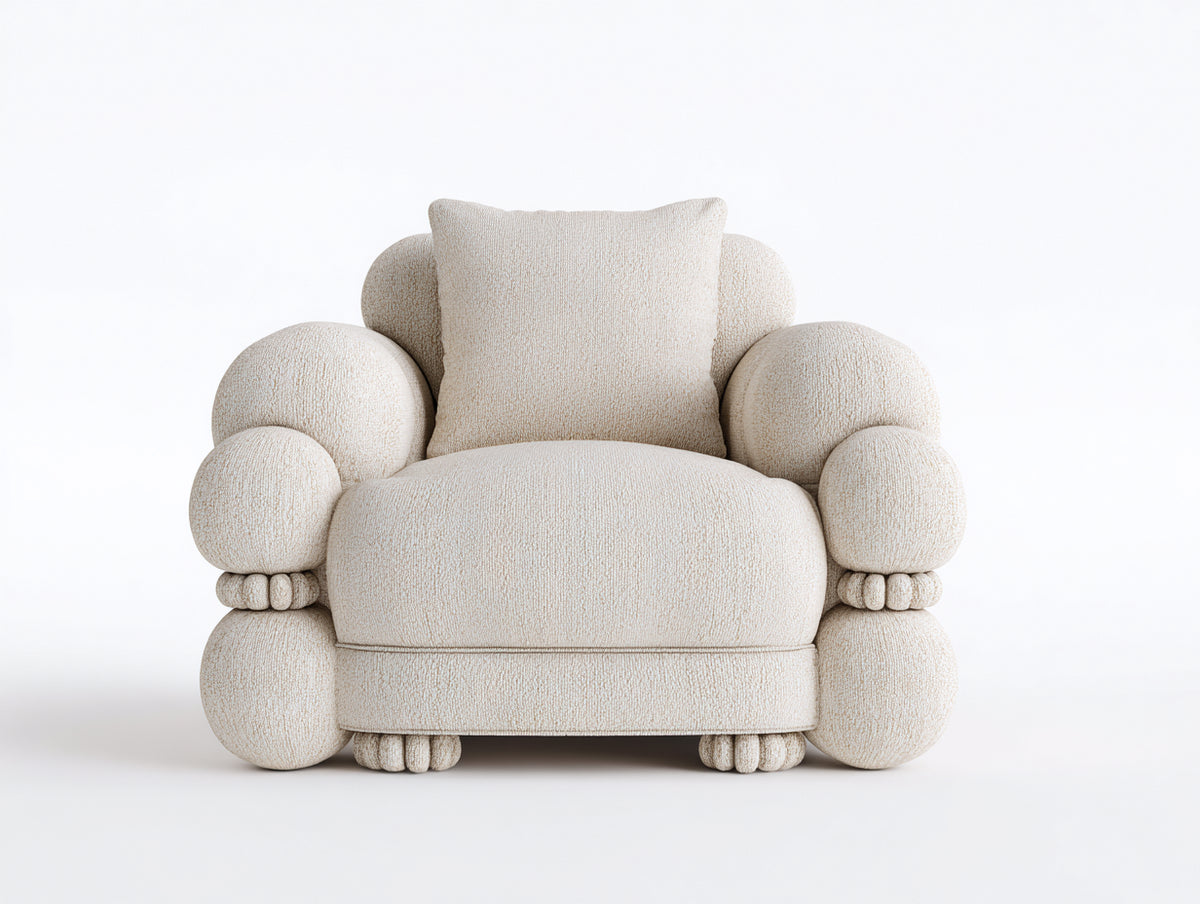Fauteuil en tissu bouclé 82×78×78 cm - beige clair - assise enveloppante et accoudoirs arrondis pour salon