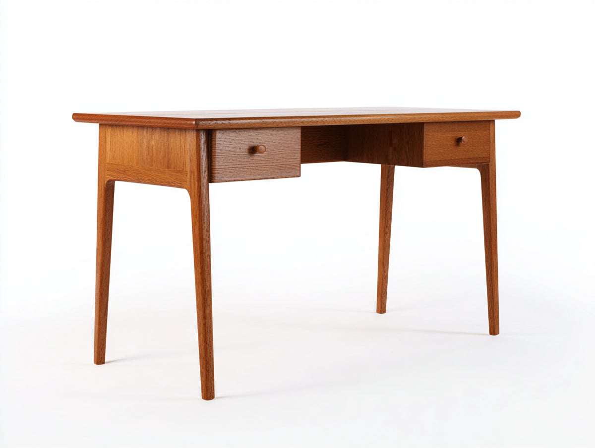 Console en bois 130×55×78 cm - brun chaud - 2 tiroirs et pieds fuselés pour chambre à coucher