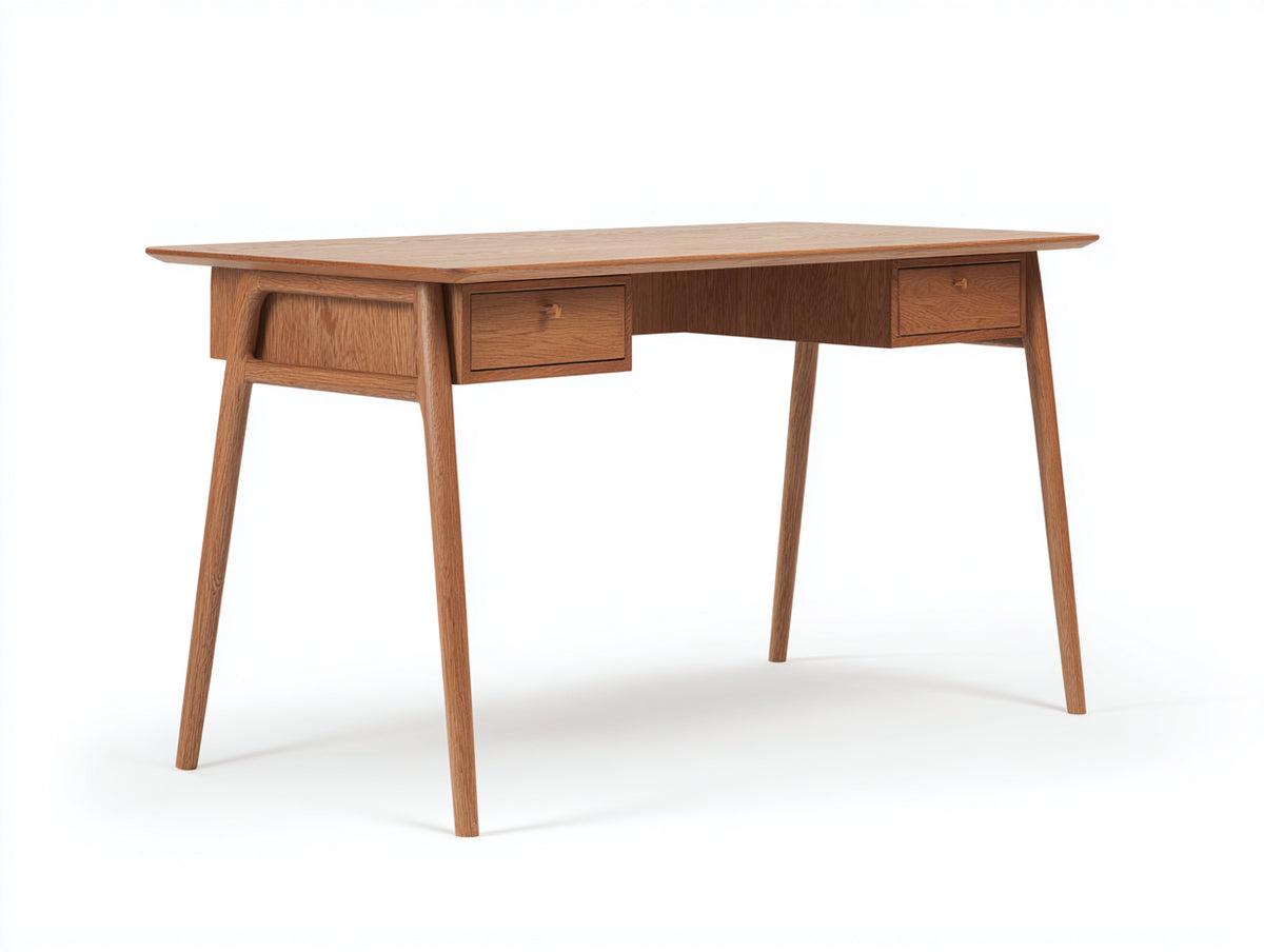 Console en bois de chêne 120×45×78 cm - finition naturelle - bureau d'appoint avec tiroirs style scandinave pour chambre à coucher