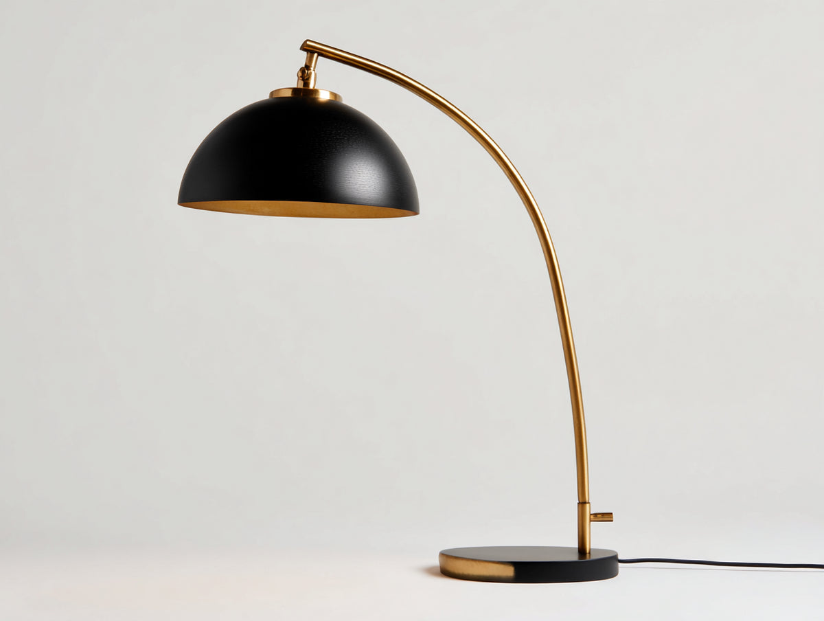 Lampe De Bureau métal 45×25×65 cm - noir et doré avec abat-jour arrondi - éclairage décoratif moderne pour chambre à coucher