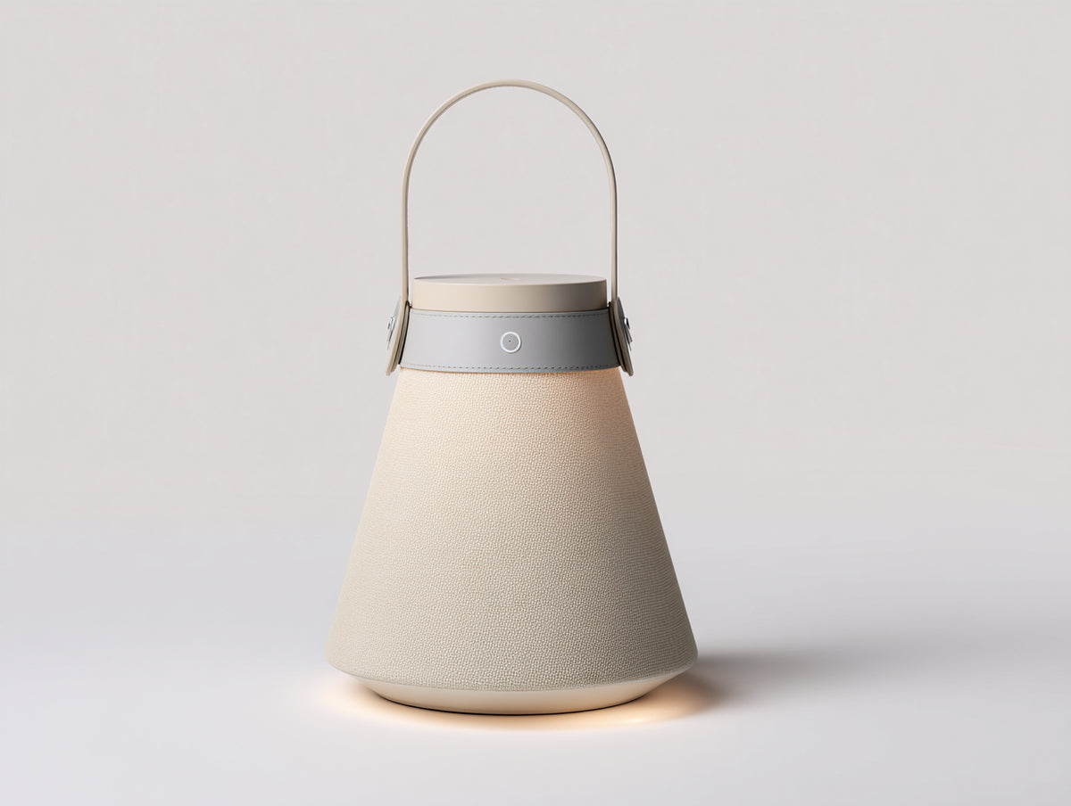 Lampe de bureau LED conique 22×22×34 cm - beige crème et gris - lampe décorative avec anse pour chambre à coucher