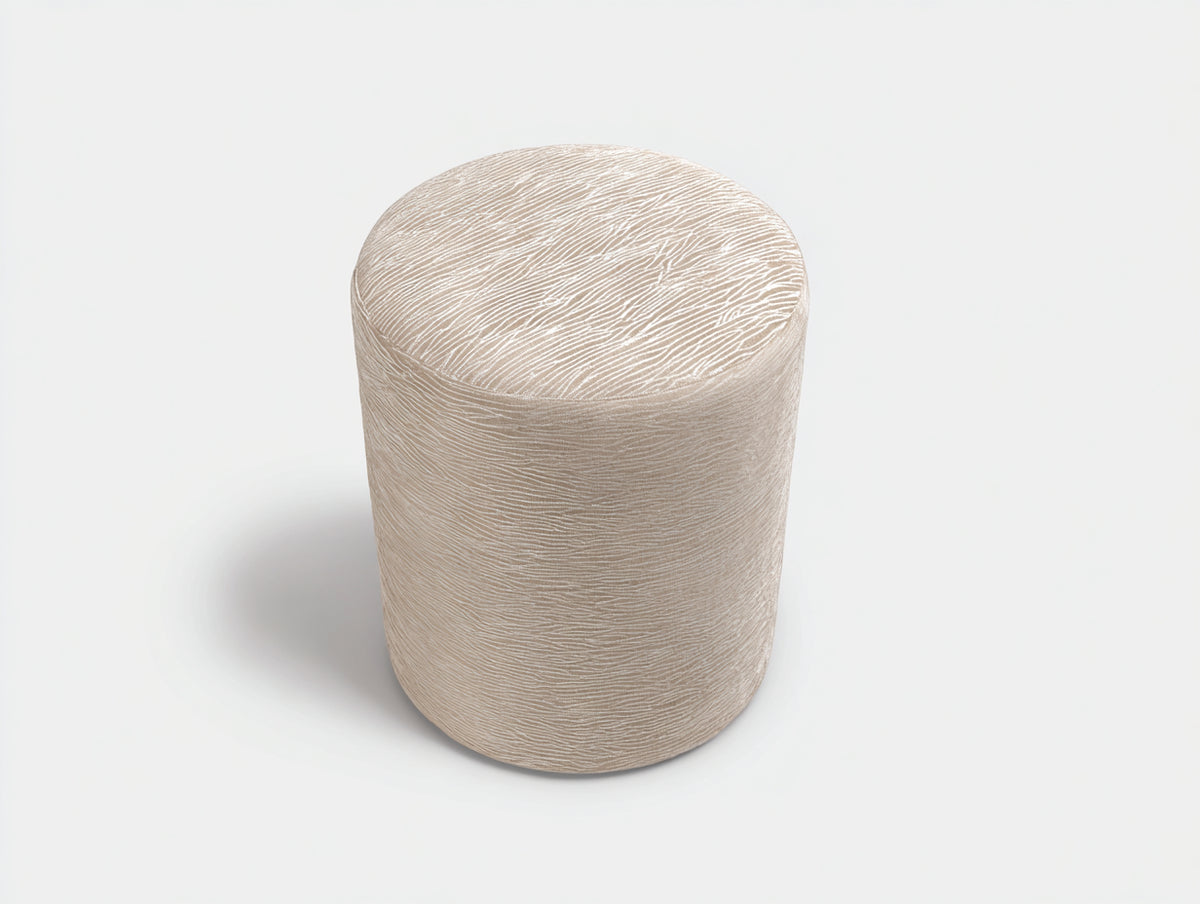 Tabouret cylindrique en tissu 45×45×48 cm - beige clair - assise ronde texturée style moderne pour chambre à coucher