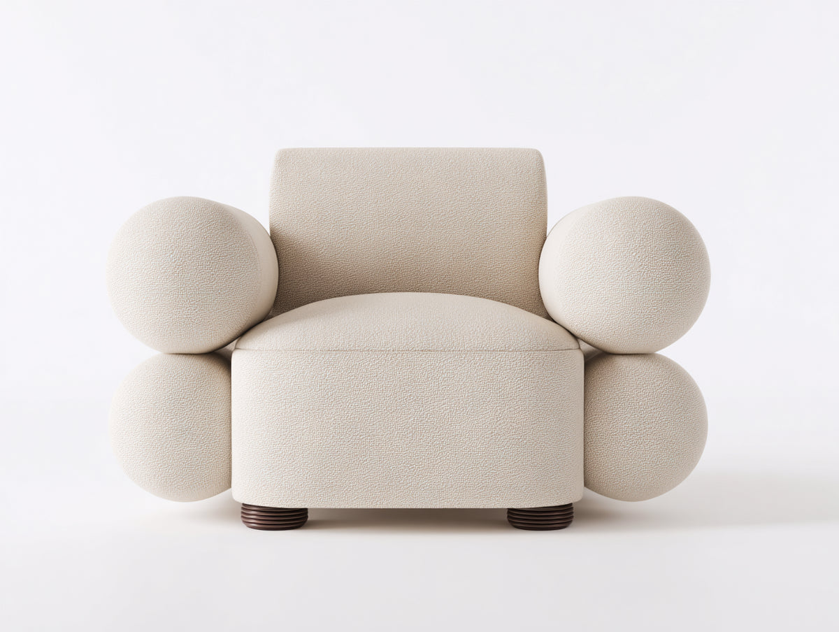 Fauteuil rembourré en tissu 92×85×80 cm - beige clair - accoudoirs arrondis et dossier confortable pour salon