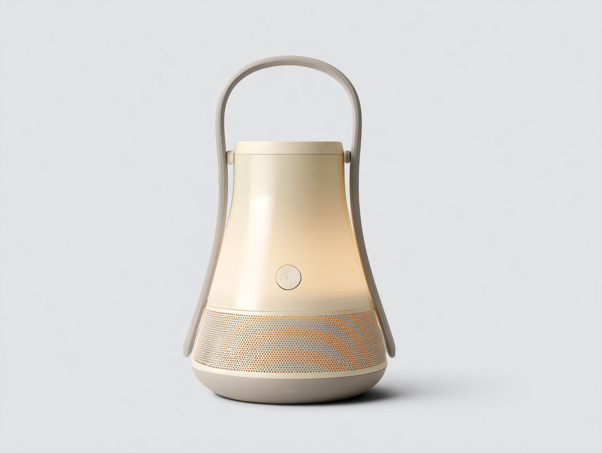 Lampe de bureau LED portable 23×23×33 cm - beige et gris clair - poignée articulée avec haut-parleur pour chambre à coucher