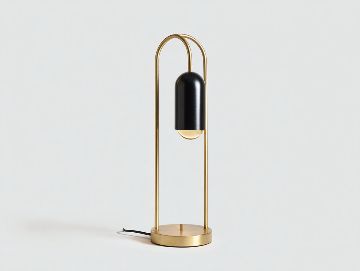 Lampe de bureau LED métal noir et doré 22×22×48 cm - structure arquée en métal - style élégant pour chambre à coucher