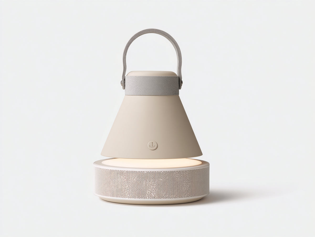 Lampe de bureau LED portable 20×20×30 cm - beige mat et gris clair - éclairage nomade avec poignée décorative pour chambre à coucher