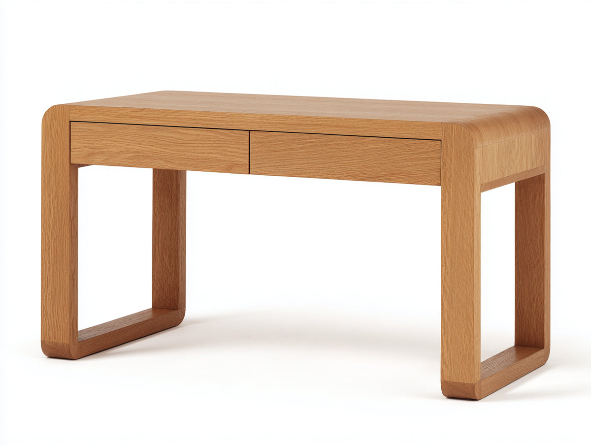 Console en bois finition chêne 140×50×76 cm - naturel clair - meuble de rangement minimaliste avec tiroirs pour chambre à coucher
