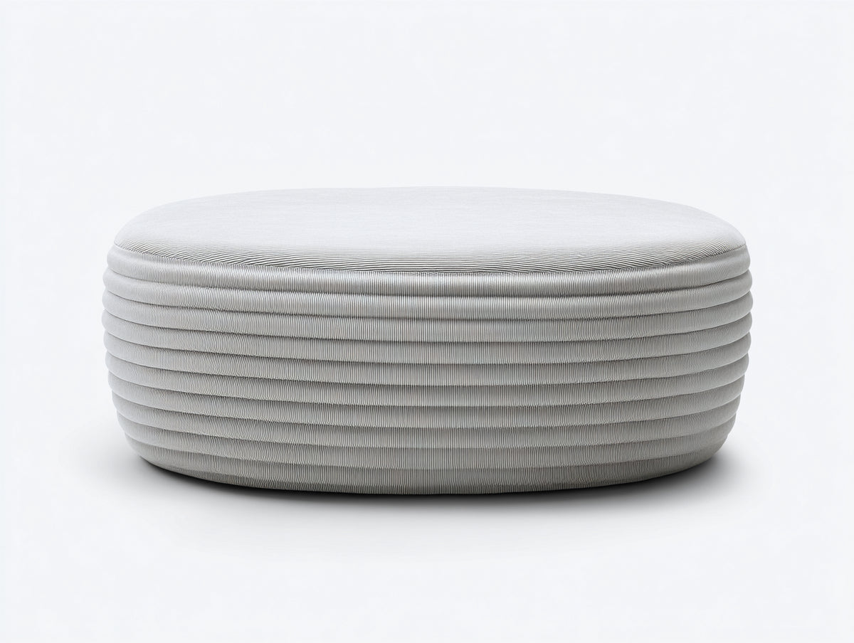 Tabouret ovale rembourré 120×60×35 cm - gris clair - tissu texturé et forme basse pour chambre à coucher