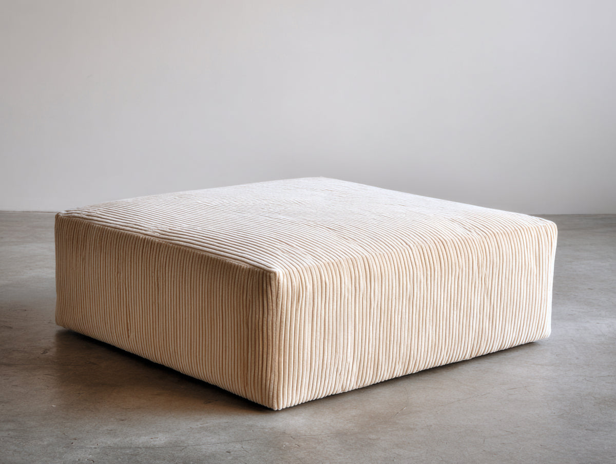 Tabouret carré en velours côtelé 100×100×40 cm - ivoire - pouf moderne avec assise rembourrée pour chambre à coucher