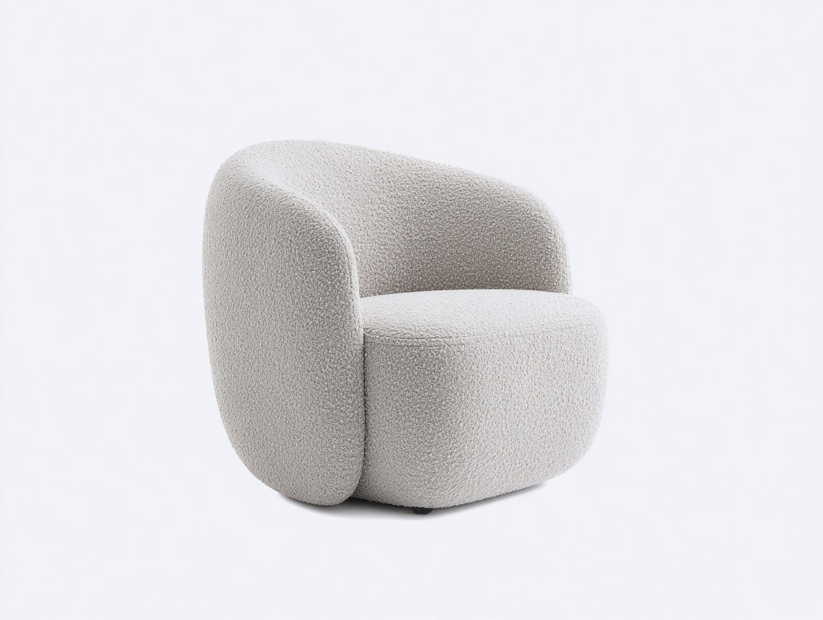 Fauteuil rembourré en tissu bouclé 88×85×80 cm - écru - dossier enveloppant et design arrondi pour salon